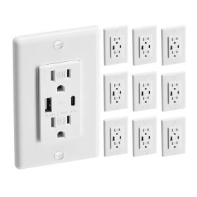 VEVOR USB Wall Outlet, 24 W 15A Tamper Resistant Electrical Outlet with 1 Type C & 1 Type A Ports, 2 Three-prong AC Outlets