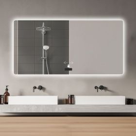 48x32in Frameless bathroom mirror with light, LED backlit mirror, tri-color dimming, anti-fog function, waterproof, smart sensor