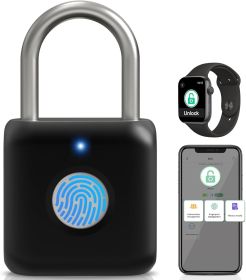 Fingerprint Padlock, Pothunder Smart Padlock, Locker Lock, Fingerprint Lock with APP Unlock, USB Rechargeable, Suitable for Gym Locker, Door