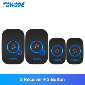 dooHome Wireless Doorbell 433Mhz Welcome Friend Smart Doorbell 150Meters Long Distance 32 Songs 4 Level Volumes Door Chimes (Plug Type: US plug, Color: Black Color Kit 4)