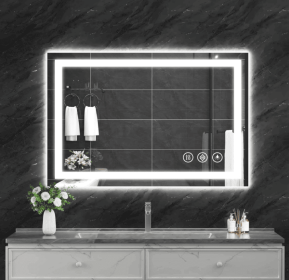This tempered glass bathroom mirror with anti-fog and anti-break features offers a rectangular frame for wall-mounted use. Featuring a metal fram (S1R12176UL48"x30": S1R213100UL84"x40")