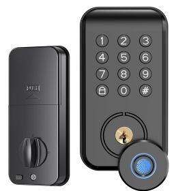 Wireless Door Lock Keyless Smart Door Lock IP67 Waterproof App Controlled Fingerprint Lock for Entry Front Door Home Apartment Hotel (Color: Black, size: One size)