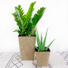 2-Pack Smart Self-watering Square Planter for Indoor and Outdoor - Hand Woven Wicker - Brown (Color: as Pic)