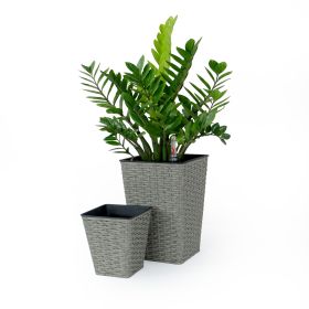2-Pack Smart Self-watering Square Planter for Indoor and Outdoor - Hand Woven Wicker - Gray (Color: as Pic)