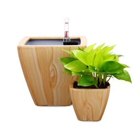 2-Pack Smart Self-watering Planter Pot for Indoor and Outdoor - Light Wood - Square Cone (Color: as Pic)